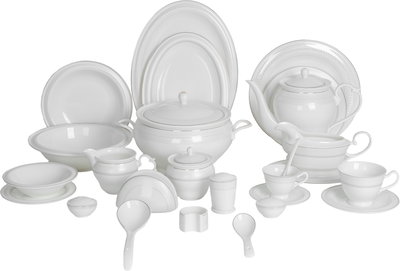 طقم تقديم سفرة بورسلان السيف غاليري، 166 قطعة - أبيض ذهبي product image 1