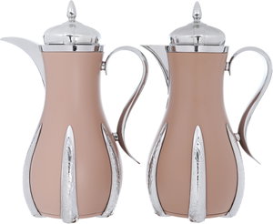 Al Saif Gallery Sana thermos set, 1 liter, thermal glass inner container, steel outer shell - silver brown product image 2