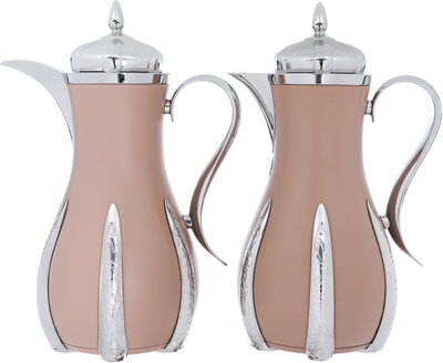 Al Saif Gallery Sana thermos set, 1 liter, thermal glass inner container, steel outer shell - silver brown product image 2