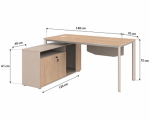 MDF wood executive desk, 140x70x75 cm - light beige wood product image 2