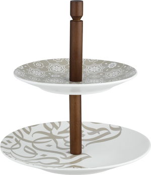 ستاند تقديم ون مور السيف غاليري، 2 دور، دائري، مسكة يدخشب - أبيض بني product image