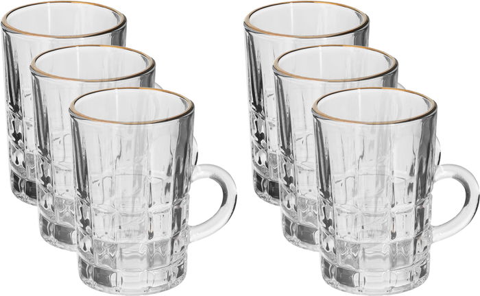 Al Saif Gallery Max Glass Tea Bialat Set, 6 Pieces, Glass Handle, Golden Line - Transparent product image 1