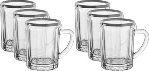 طقم بيالات شاي زجاج السيف بلص، 88 مل، 6 قطع - شفاف فضي product image