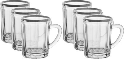 Alsaif Plus Glass Tea Cup Set, 88 ml, 6 Pieces - Clear Silver product image 1