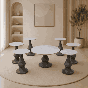 طقم طاولات سيراميك و معدن، 7 قطع - اسود بني product image