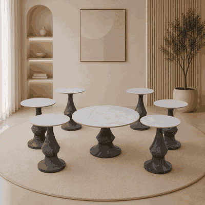 طقم طاولات سيراميك و معدن، 7 قطع - اسود بني product image 1