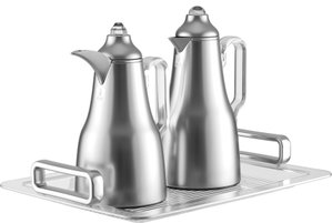Al Saif Gallery Abq Thermos Set, 1/0.7 Liter, Glass Inner Material, 3 Pieces, Tofriya, Transparent Handle - Transparent Silver product image 2