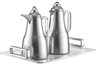 Al Saif Gallery Abq Thermos Set, 1/0.7 Liter, Glass Inner Material, 3 Pieces, Tofriya, Transparent Handle - Transparent Silver product image 2