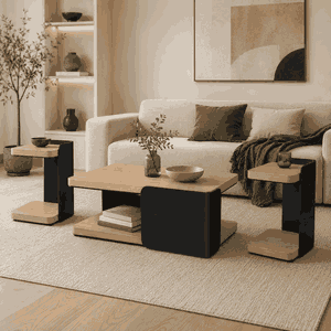 طقم طاولات خشب MDF و معدن، 3 قطع - بنى اسود product image