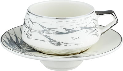 طقم اكواب شاي مع صحون بورسلان السيف غاليري، 12 قطعة، 200 مل - ابيض فضي product image 2