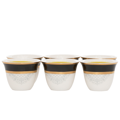 Al Saif Gallery porcelain Arabic coffee cups set, black and gold embossed, 6 pieces - white product image 1