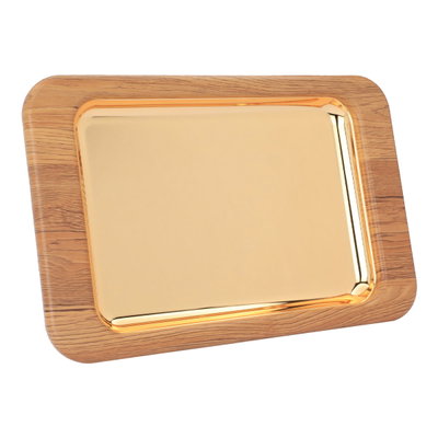 طوفرية استيل بحافة خشب السيف غاليري، 40×26×3 سم، مستطيل، صغير - ذهبي product image 1