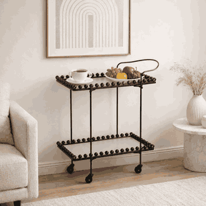 عربة تقديم الطعام معدن و زجاج، 85×40×70 سم، 2 رف، عجلات دوارة 360 - اسود product image