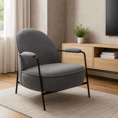 Modern Metal Chair, 85×60×60 Cm, Bouclé Fabric And Foam - Gray product image 2