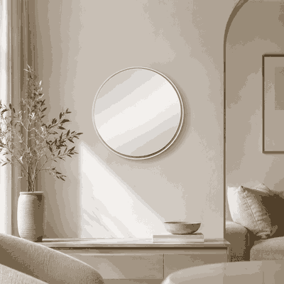مراية دائرية زجاج، 70×70 سم، ستاند معدن، اطار خشب MDF - ابيض product image 3