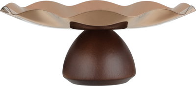 Al Saif Gallery Stadt Stainless Steel Wood Serving Stand, Wooden Base, 27X27X12 Cm - Brass product image 2