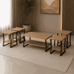 طقم طاولات خشب MDF و معدن، 5 قطع - بني اسود product image