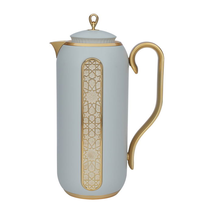 Al Saif Gallery Summer Thermos Set, 2 Pieces, 1/0.7 Liter - Light Gray Golden product image 4