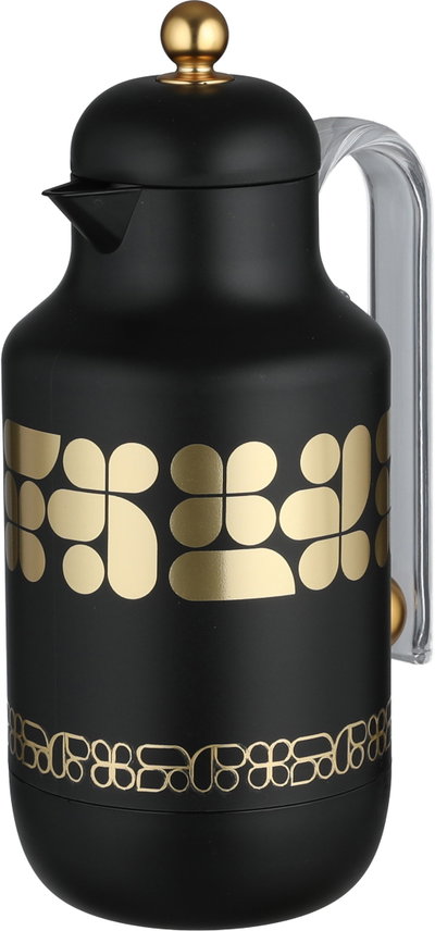 Al Saif Gallery Kkozami Thermos, 1 Liter, Glass Interior, Transparent Handle, Push-Button Lid - Black And Gold product image 4