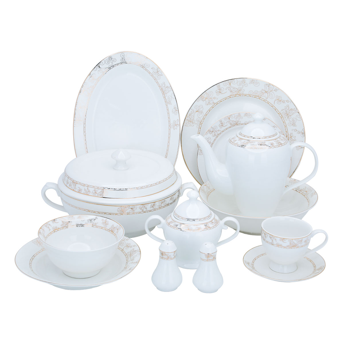 طقم سفرة بورسلان السيف غاليري، 77 قطعة - ابيض ذهبي product image