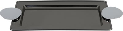 Al Saif Gallery stainless steel serving tray, 30x18.5x2 cm, rectangular, silver-black handle product image 1