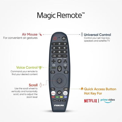 تلفزيون سمارت بدون ايطار نيكاي، 58 بوصة، 4K UHD، شاشة LED، نظام ويب او اس، ريموت ماجيك، NIK60MEU4STN - أسود product image 2