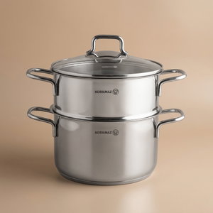 قدر مزدوج ستانلس ستيل كوركماز بيرلا، 20 سم، غطاء زجاج - فضي product image