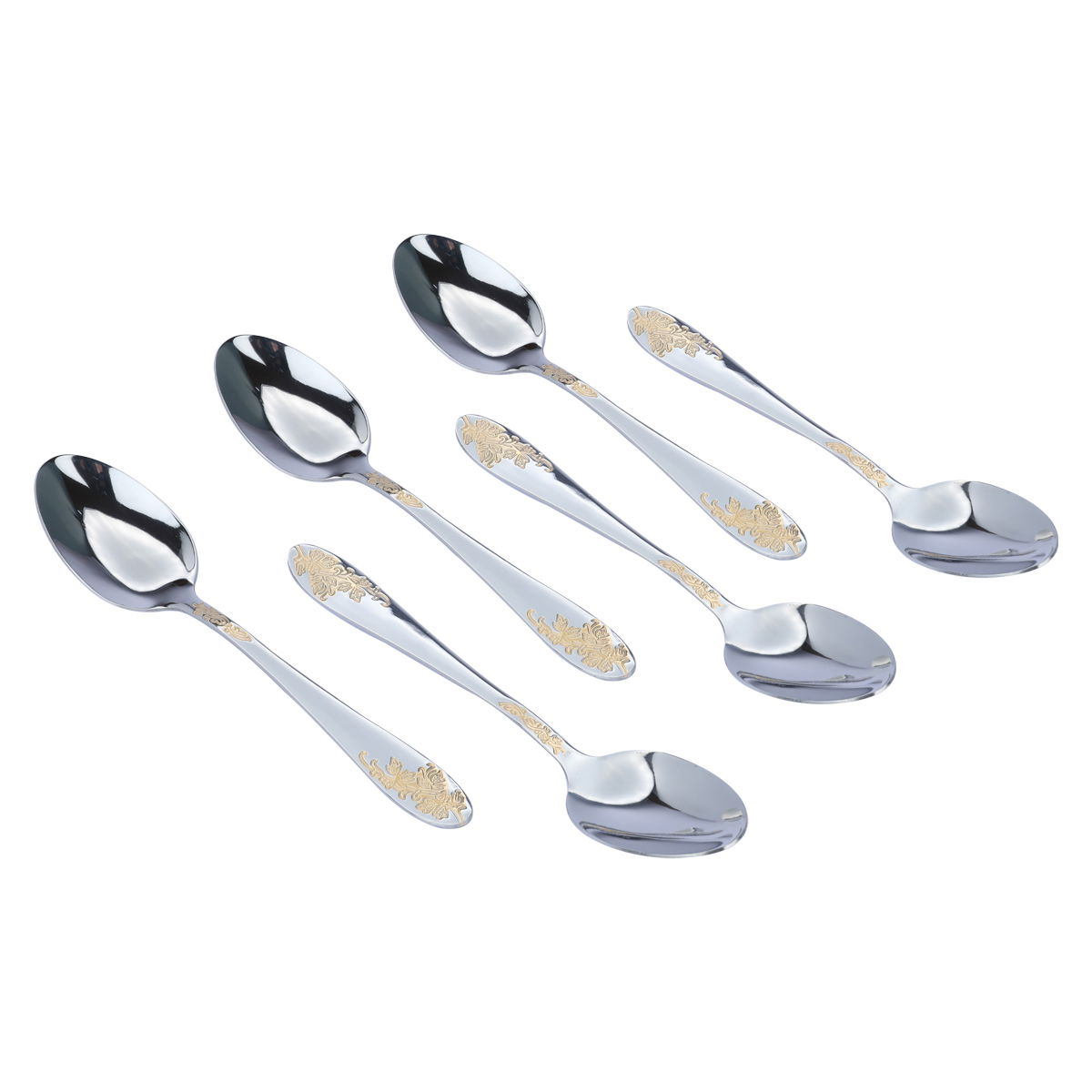 طقم ملاعق استيل السيف غاليري، 6 قطع، نقش ذهبي - فضي ذهبي product image