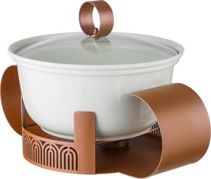 Al Saif Gallery Porcelain Food Warmer, 10 inches, 40x23x21 cm, Steel Base, Glass Lid, Round - White Brown product image 2