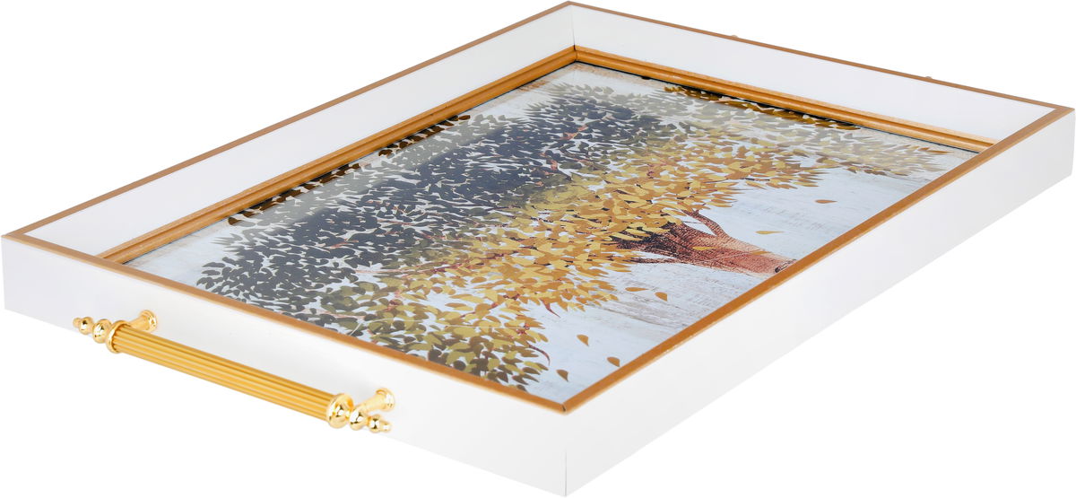 Tofaria Al Saif Gallery glass, 30 x 47 cm, rectangle, golden tree pattern, hand - white product image 2