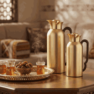 طقم ترامس طويق السيف غاليري، 2 قطعة، 0.7/ 1 لتر، خامة داخلية زجاج، يد خشبي، غطاء ضغاط - ذهبي product image 2