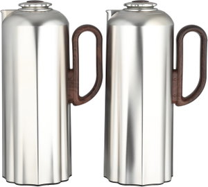 Al Saif Gallery Najdiyah Thermos Set, 1/1 Liter, 2 Pieces, Glass Inner Container, Wooden Handle, Push Button - Matte Silver product image 2