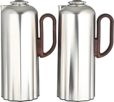 Al Saif Gallery Najdiyah Thermos Set, 1/1 Liter, 2 Pieces, Glass Inner Container, Wooden Handle, Push Button - Matte Silver product image 2