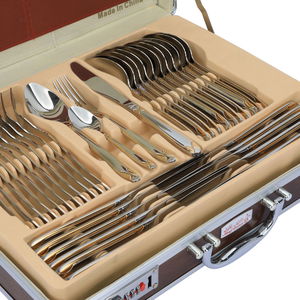 شنطة ملاعق استيل فضي بنقش مذهب 72 قطعة product image 3