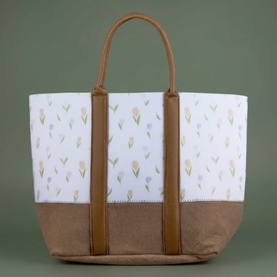 Al Saif Gallery fabric thermos bag, 35x20x35 cm, floral pattern - white light brown product image 1