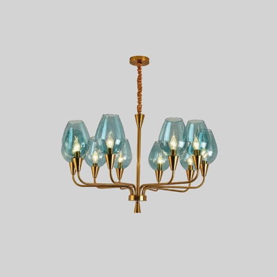 Modern aluminum and glass chandelier, 10 bulbs, E14 base, 60x80 cm - Blue Gold product image 3