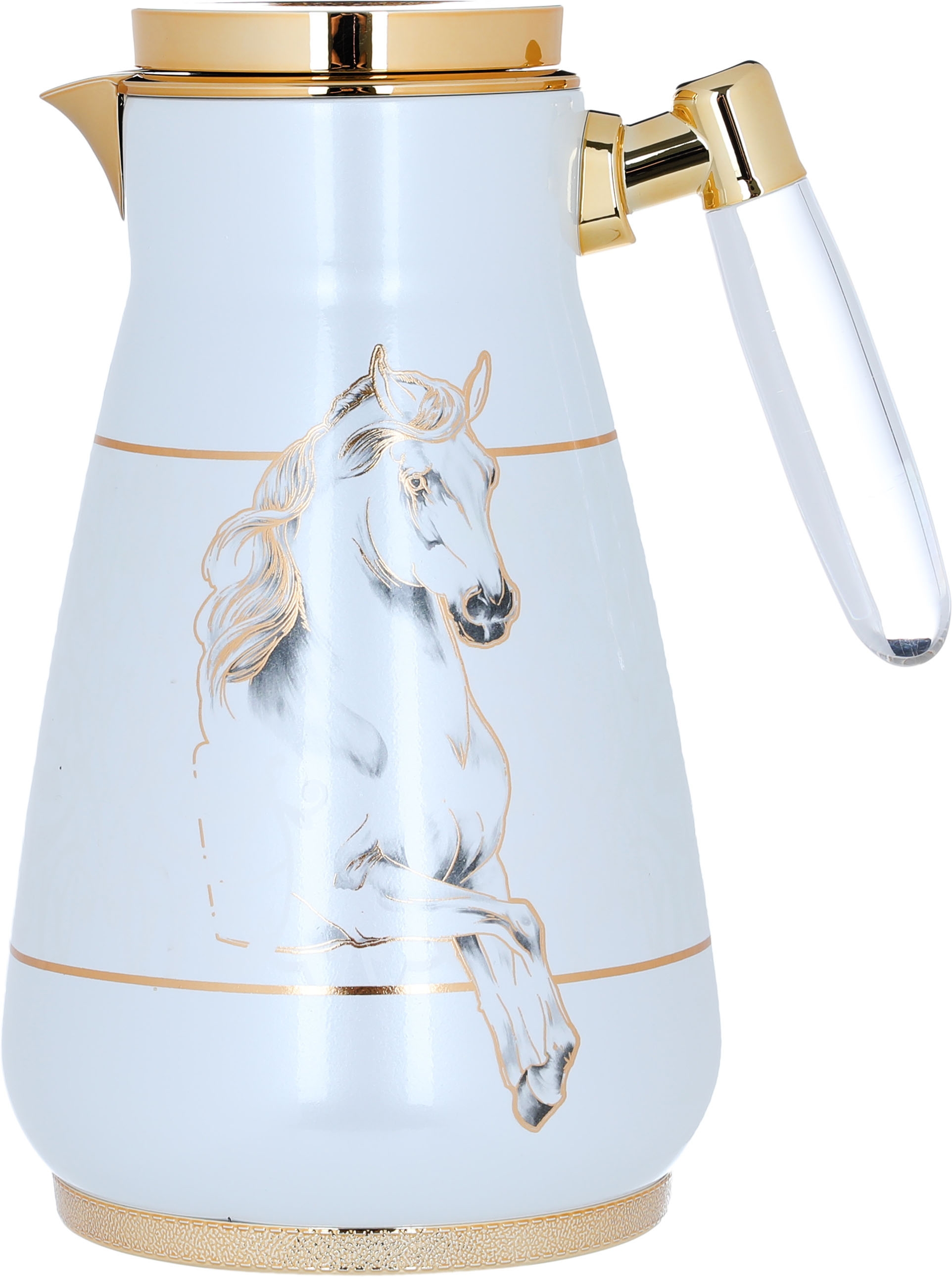 Al Saif Gallery Jiyad thermos set, two pieces, 1/0.75 liter, horse pattern, thermal glass inner case, steel outer shell - cream product image 2