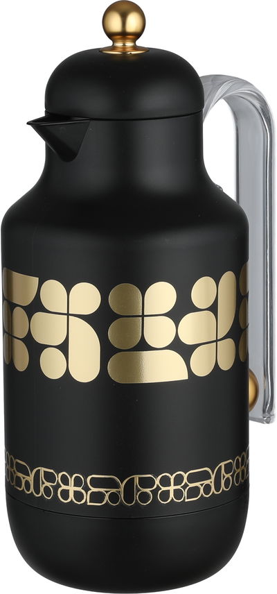 Al Saif Gallery Kkozami Thermos, 1 Liter, Glass Interior, Transparent Handle, Push-Button Lid - Black And Gold product image 3