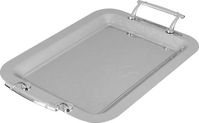 Al Saif Gallery Stainless Steel Serving Tray Set, 3 Pieces, Silver Handle - Silver product image 2