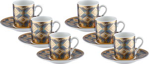 طقم فناجين قهوة تركي مع صحون بورسلان السيف غاليري، 12 قطعة، 60 مل - ذهبي ازرق product image