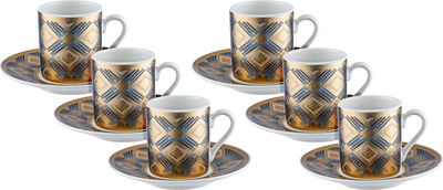 طقم فناجين قهوة تركي مع صحون بورسلان السيف غاليري، 12 قطعة، 60 مل - ذهبي ازرق product image 1