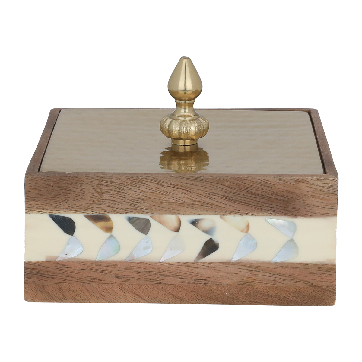 Al Ain Andalusia Wood Storage Box with Lid, 16 x 16 x 6 cm, Square - Multi Color product image 4