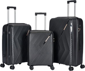 طقم شنط سفر بولي بروبيلين ليمرا، 3 مقاسات، 4 عجلات، بزاوية 360 درجة، LMA-PP518 - أسود product image