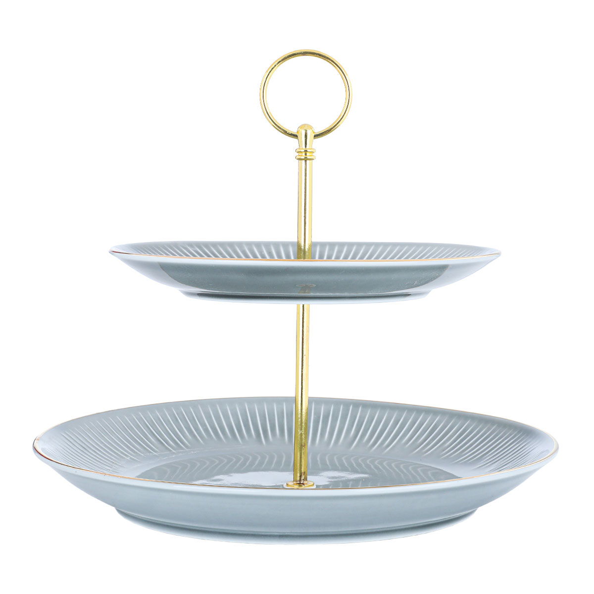 Porcelain dessert serving stand, 2 floors, Al Saif Gallery, gold-gray edges product image