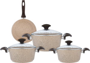 طقم قدور جرانيت بغطاء زجاجي فالز، 7 قطع، تركي - بني فاتح product image 2