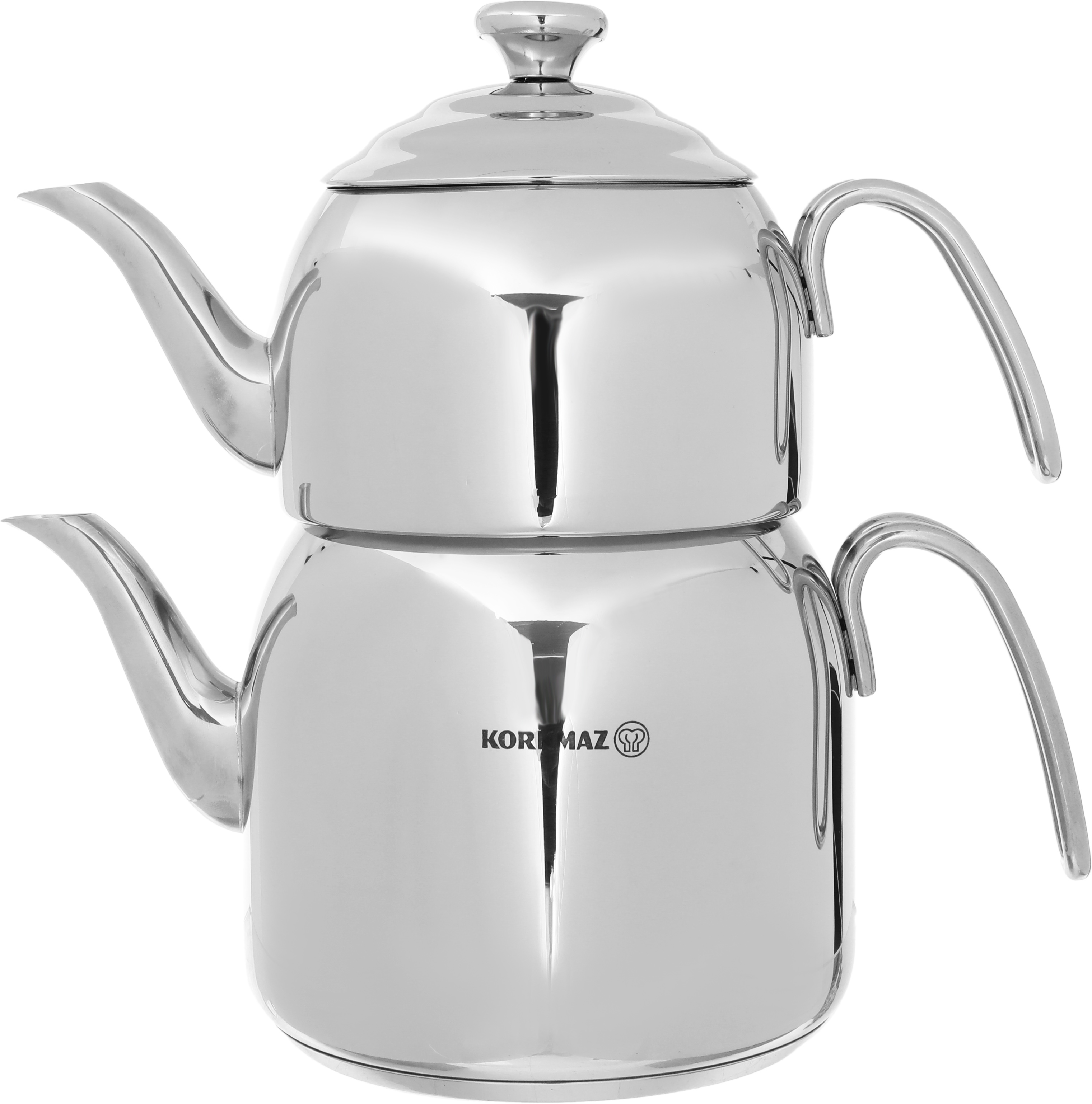 korkmaz Double Steel Turkish Tea Set, 1.1 / 2.3 Liter - Silver product image