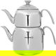 korkmaz Double Steel Turkish Tea Set, 1.1 / 2.3 Liter - Silver product image 1