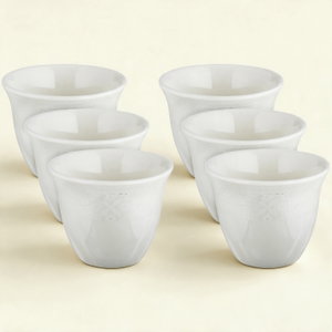 طقم فناجين قهوة عربي سعودي بورسلان السيف غاليري، 6 قطعة - ابيض  product image