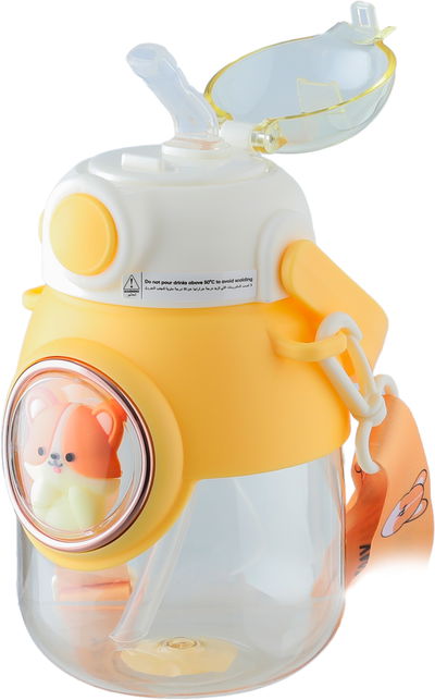 Seifso Children's Plastic Water Bottle with Straw, 820 ml - Clear Yellow product image 2