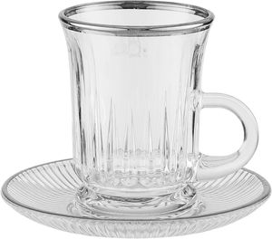 طقم فناجين وبيالات مع صحون زجاج السيف غاليري، 18 قطعة، 60 / 100 مل - شفاف فضي product image 2